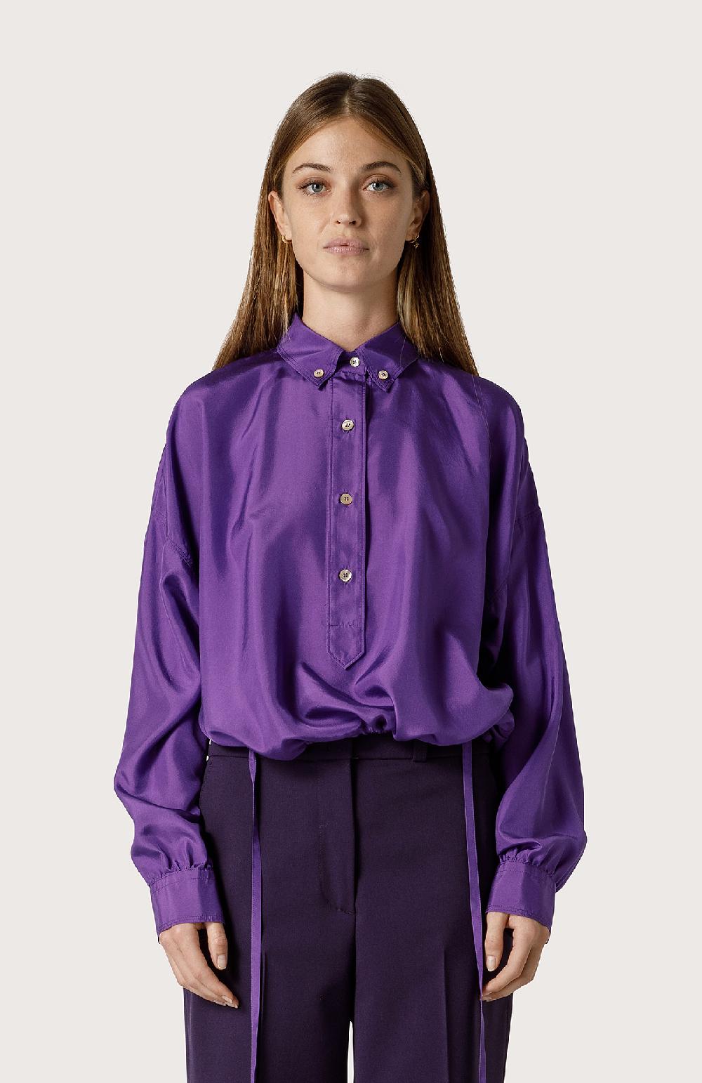 Seventy Camicia In Seta Con Nastro - Col. Viola