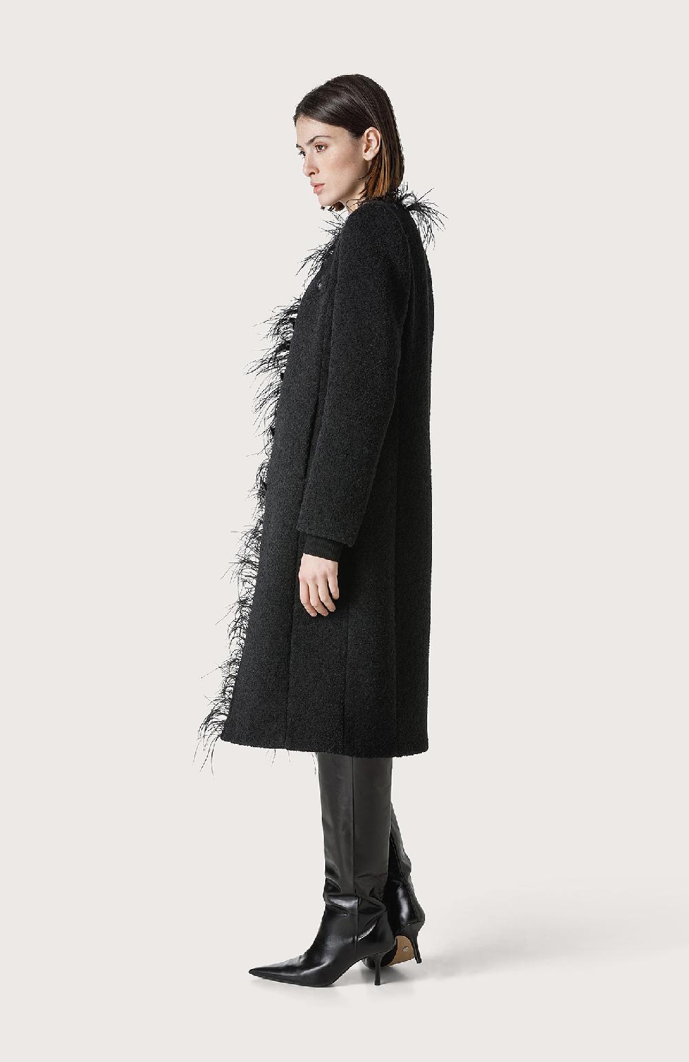 Seventy Cappotto Bouclè Con Piume - Col. Nero