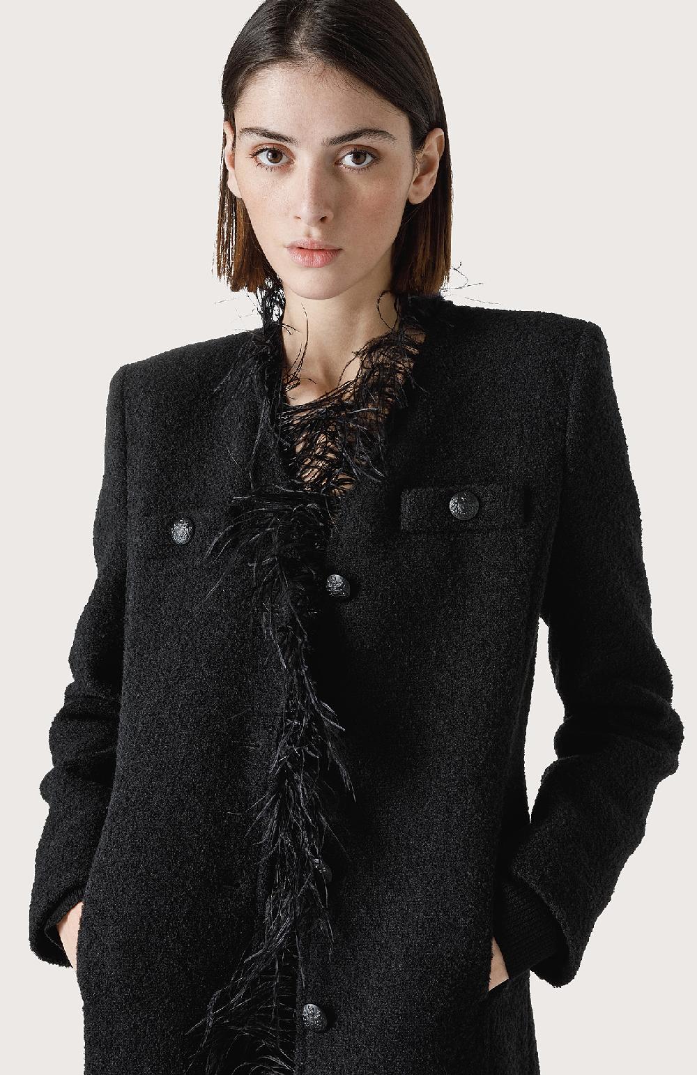 Seventy Cappotto Bouclè Con Piume - Col. Nero