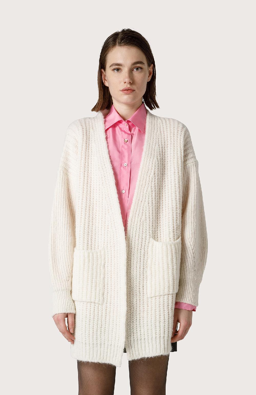Seventy Cardigan In Filato Bouclé - Col. Bianco