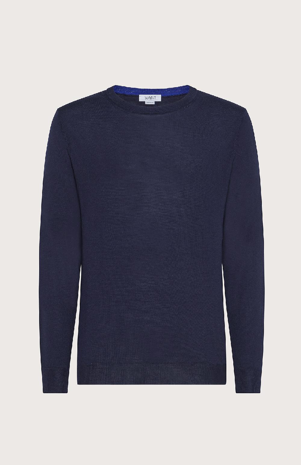 Seventy maglia girocollo in rasato - Col. Blu