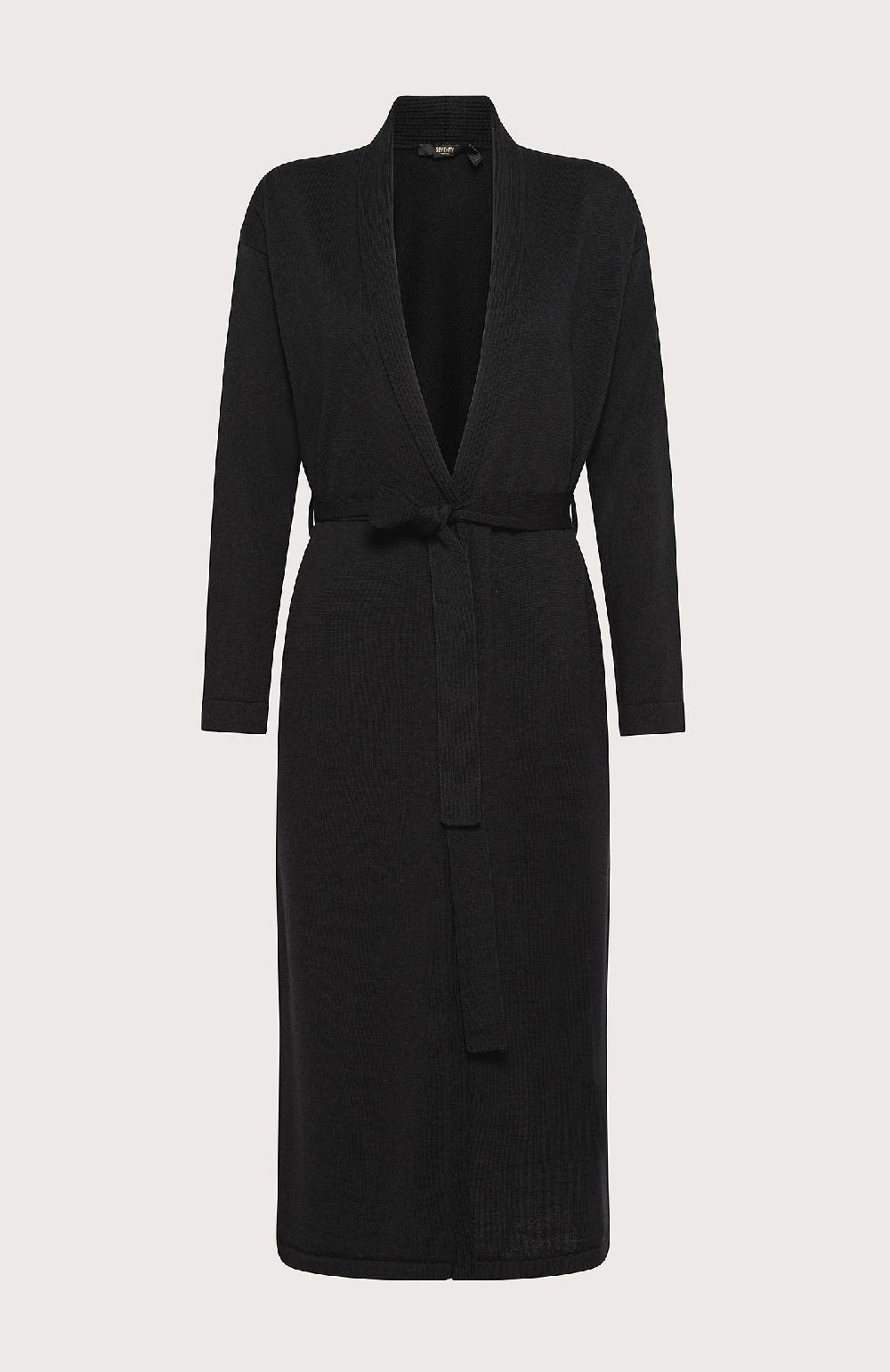 Seventy Maxi cardigan con cintura - Col. Nero