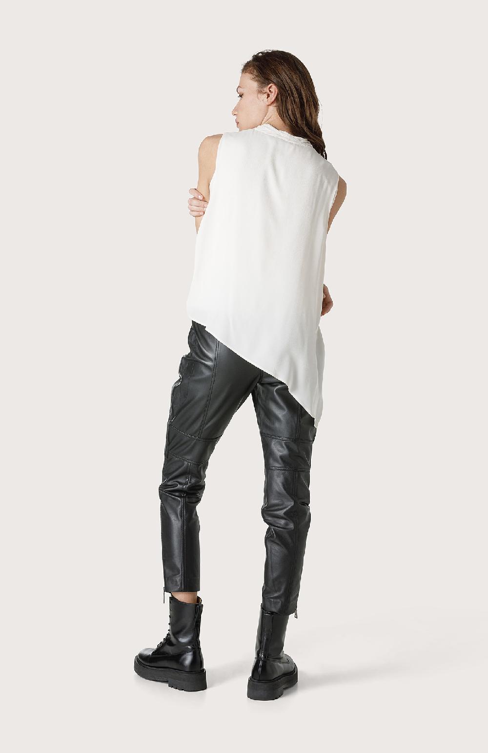 Seventy Pantalone In Pelle Stile Bikers - Col. Nero