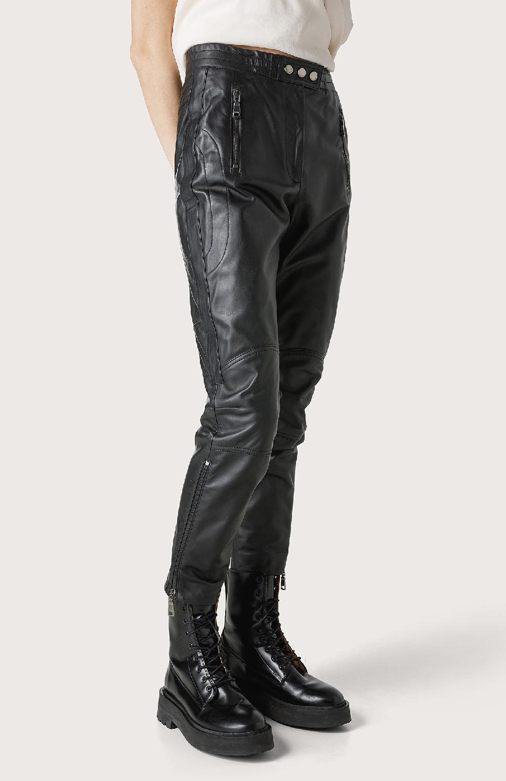 Seventy Pantalone In Pelle Stile Bikers - Col. Nero