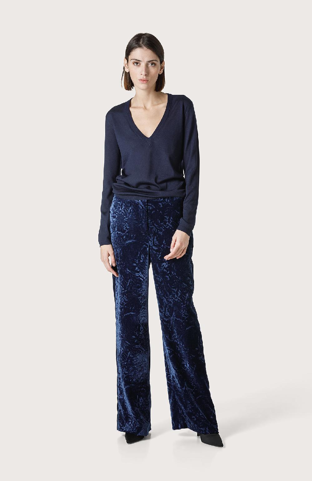 Seventy Pantalone In Velluto Liscio Crush - Col. Blu