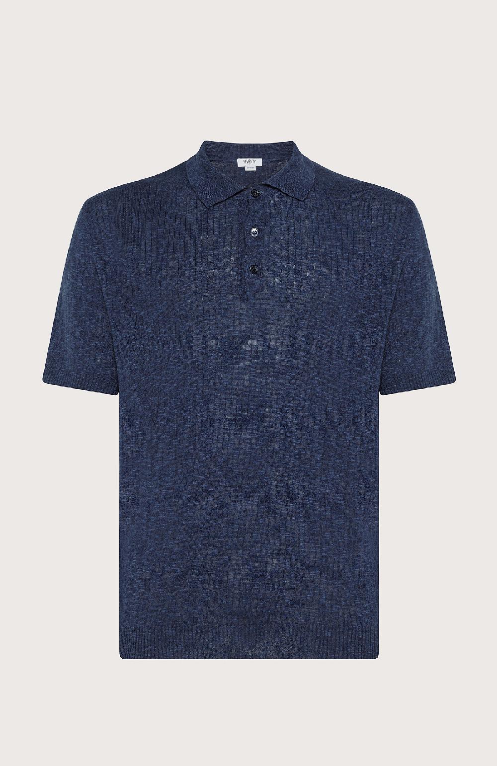 Seventy Polo fiammata con dettagli a coste - Col. Blu