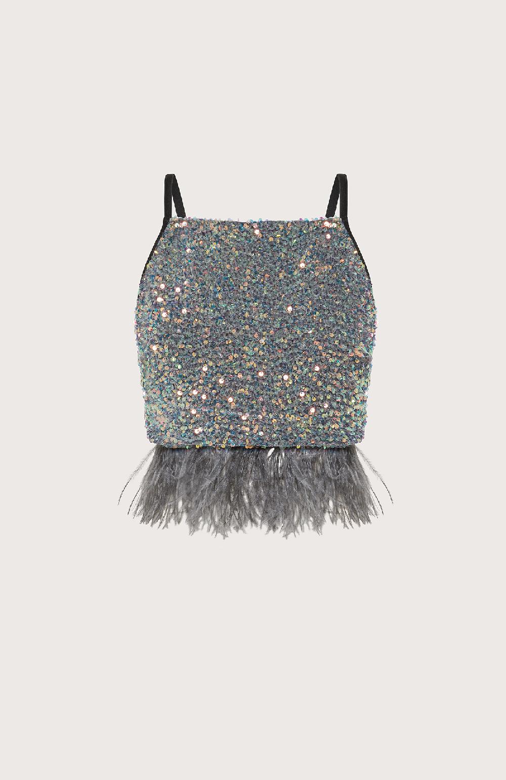 Seventy Top corto con piume - Col. Grigio