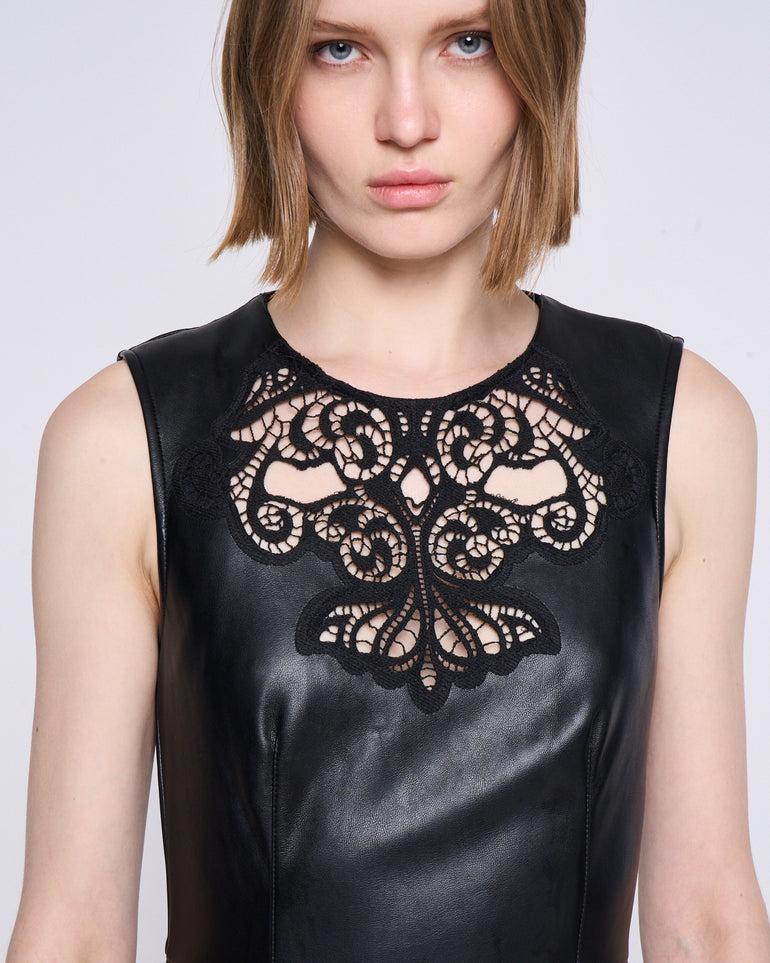 Silvian Heach Abito Con Pizzo In Ecopelle
