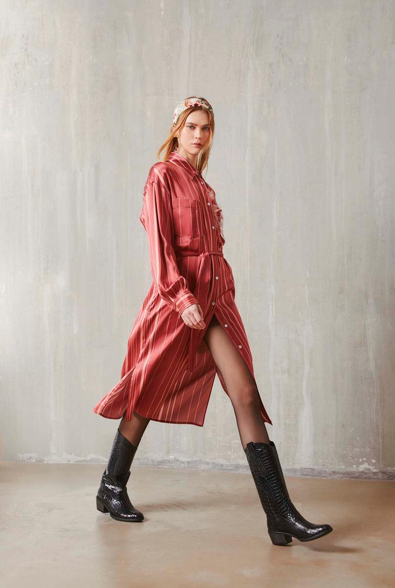 Shirtaporter CHEMISIER MIDI STAMPATO CON TASCA GIOIELLO