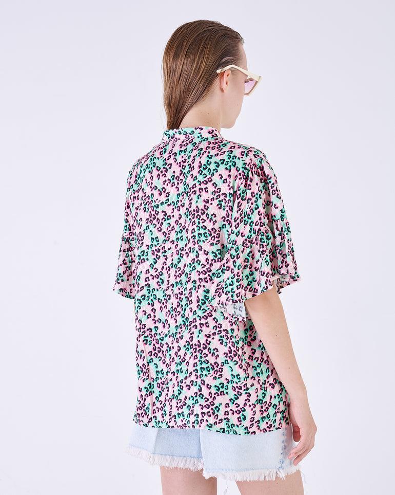 Silvian Heach Blusa Leopardata Con Maniche Ad Aletta