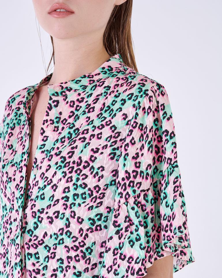 Silvian Heach Blusa Leopardata Con Maniche Ad Aletta