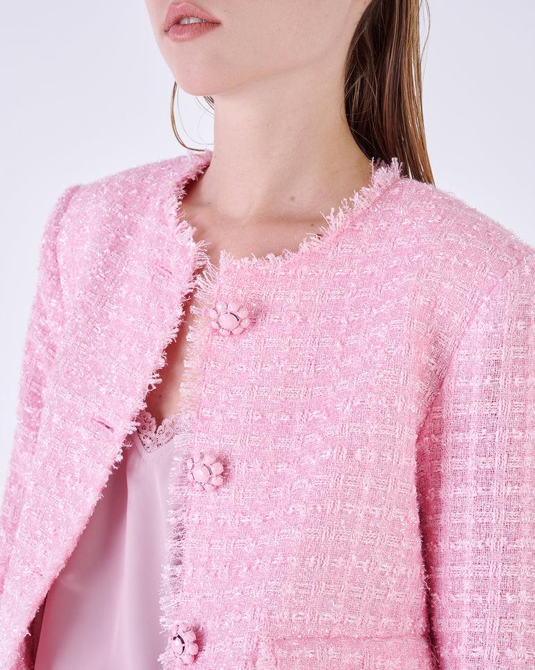 Silvian Heach Blazer Corto In Bouclé Con Frange