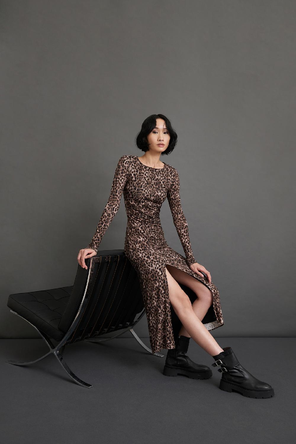 Soallure ABITO MIDI CON ARRICCIATURE FANTASIA LEOPARDATA