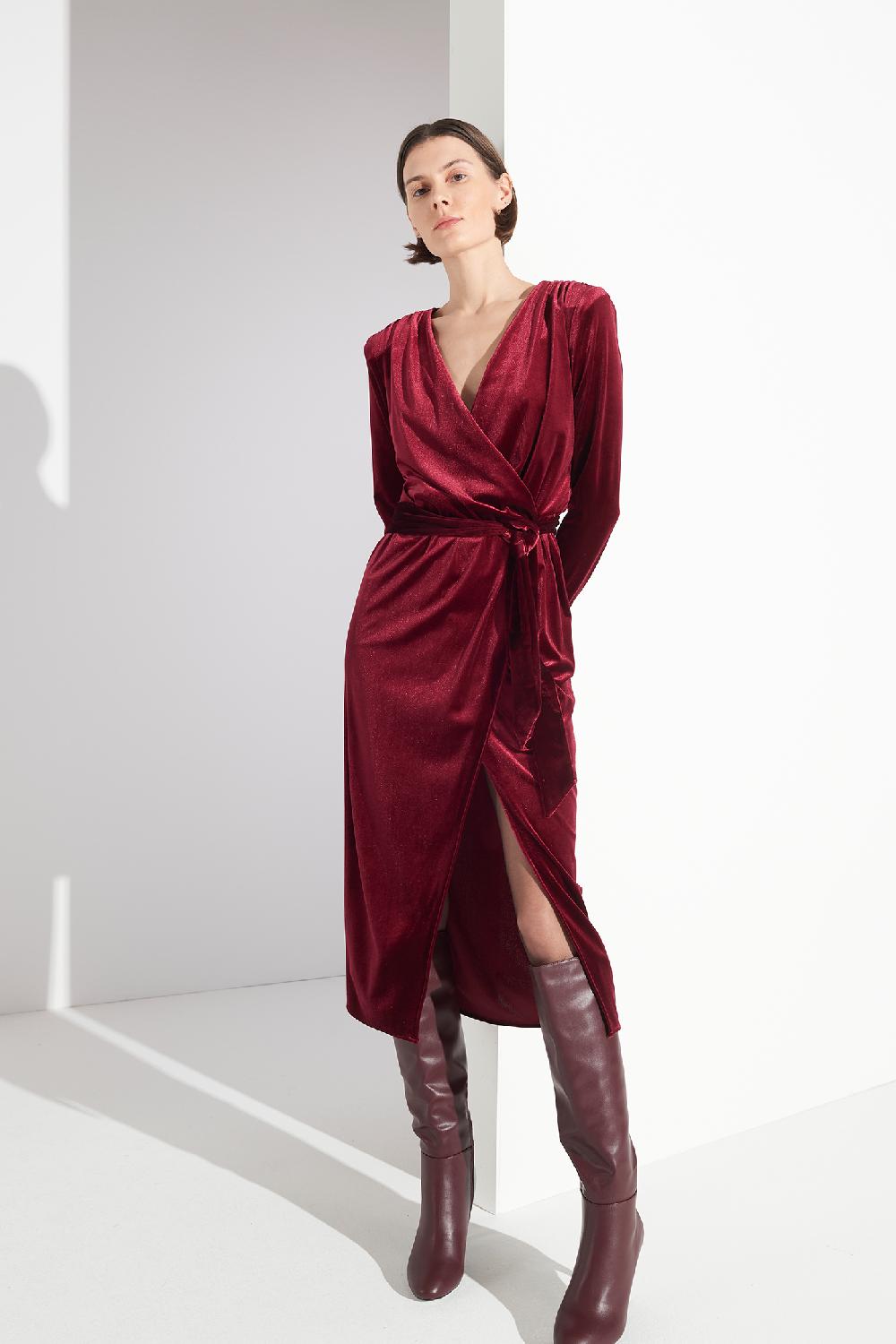 Soallure ABITO MIDI CON SCOLLO A INCROCIO IN VELLUTO