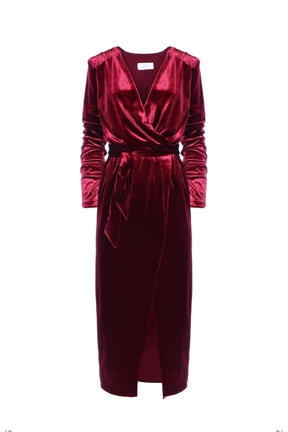 Soallure ABITO MIDI CON SCOLLO A INCROCIO IN VELLUTO