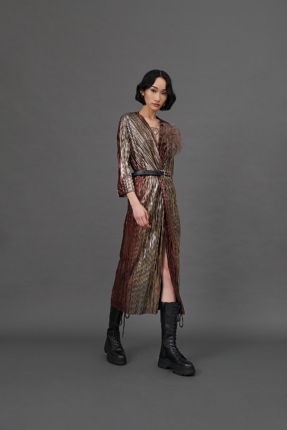 Soallure ABITO MIDI CON SCOLLO A V E SPACCO MULTICOLOR