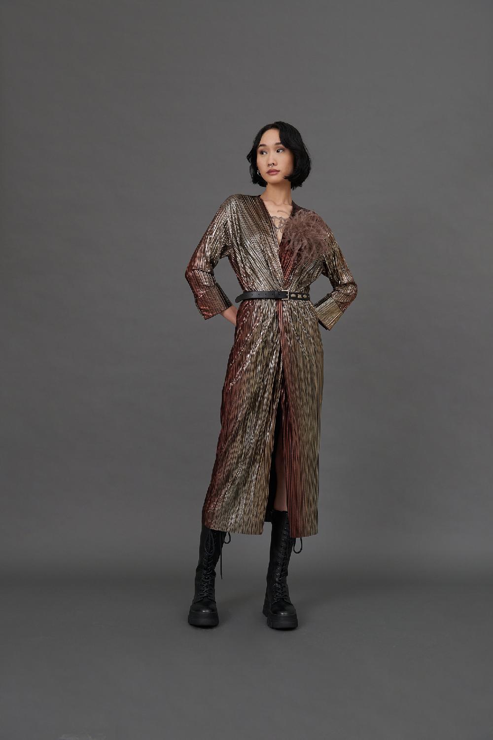 Soallure ABITO MIDI CON SCOLLO A V E SPACCO MULTICOLOR