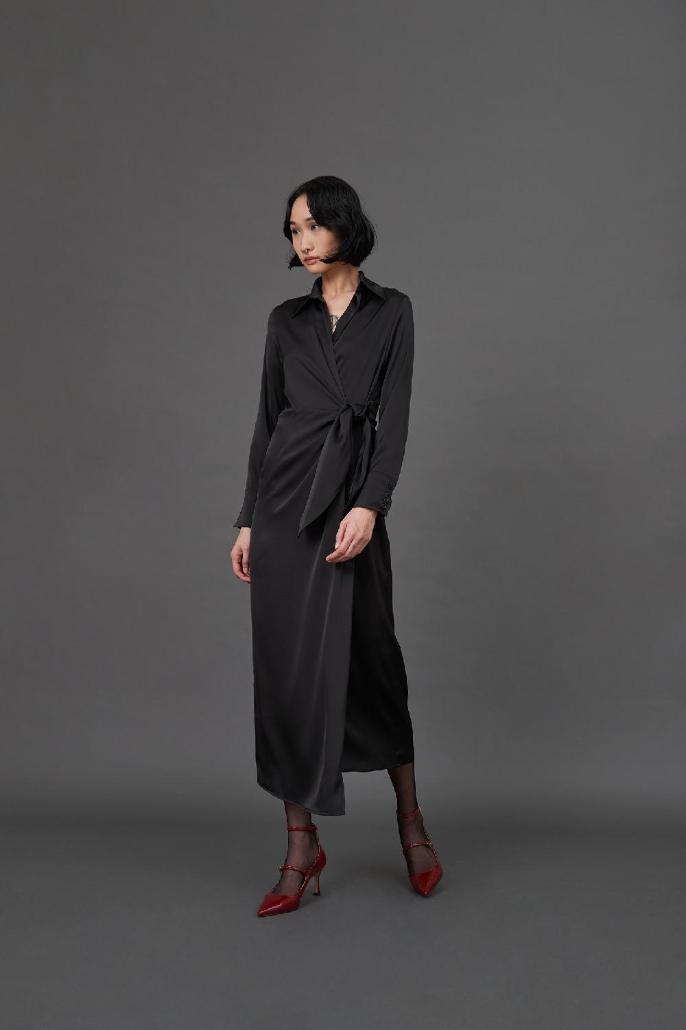 Soallure ABITO MIDI INCROCIO A PORTAFOGLIO E COLLETTO IN RASO