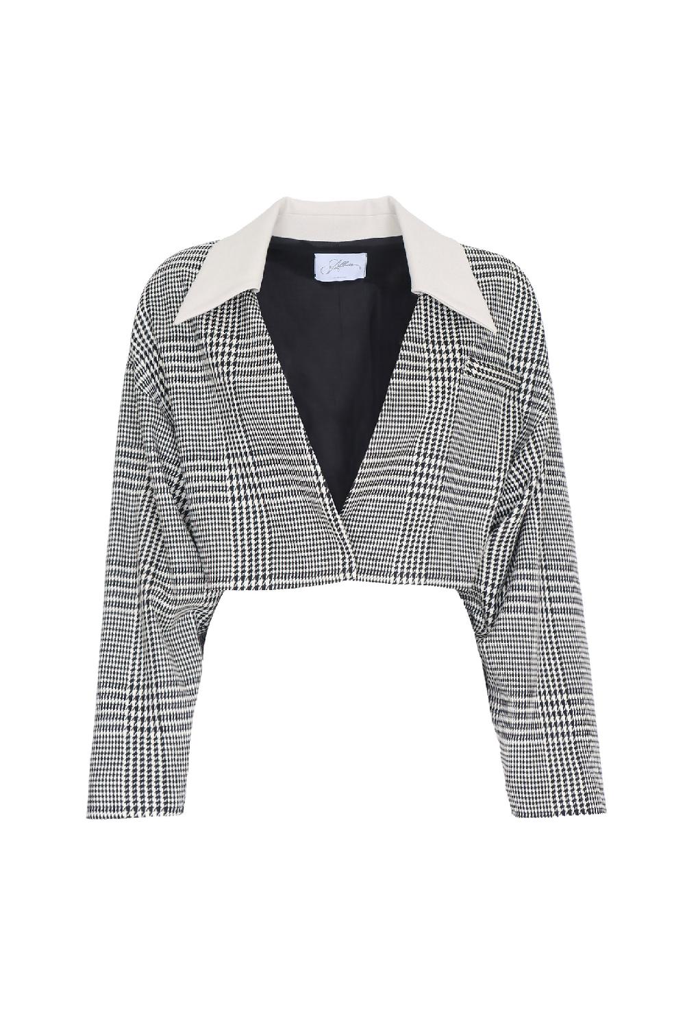 Soallure BLAZER CROPPED PRINCIPE DI GALLES CON COLLETTO
