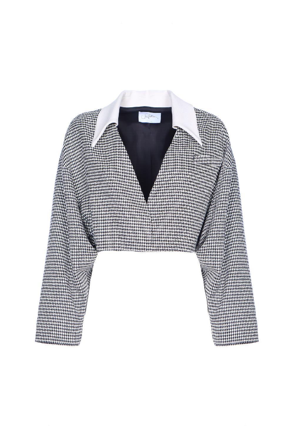 Soallure BLAZER CROPPED PRINCIPE DI GALLES CON COLLETTO