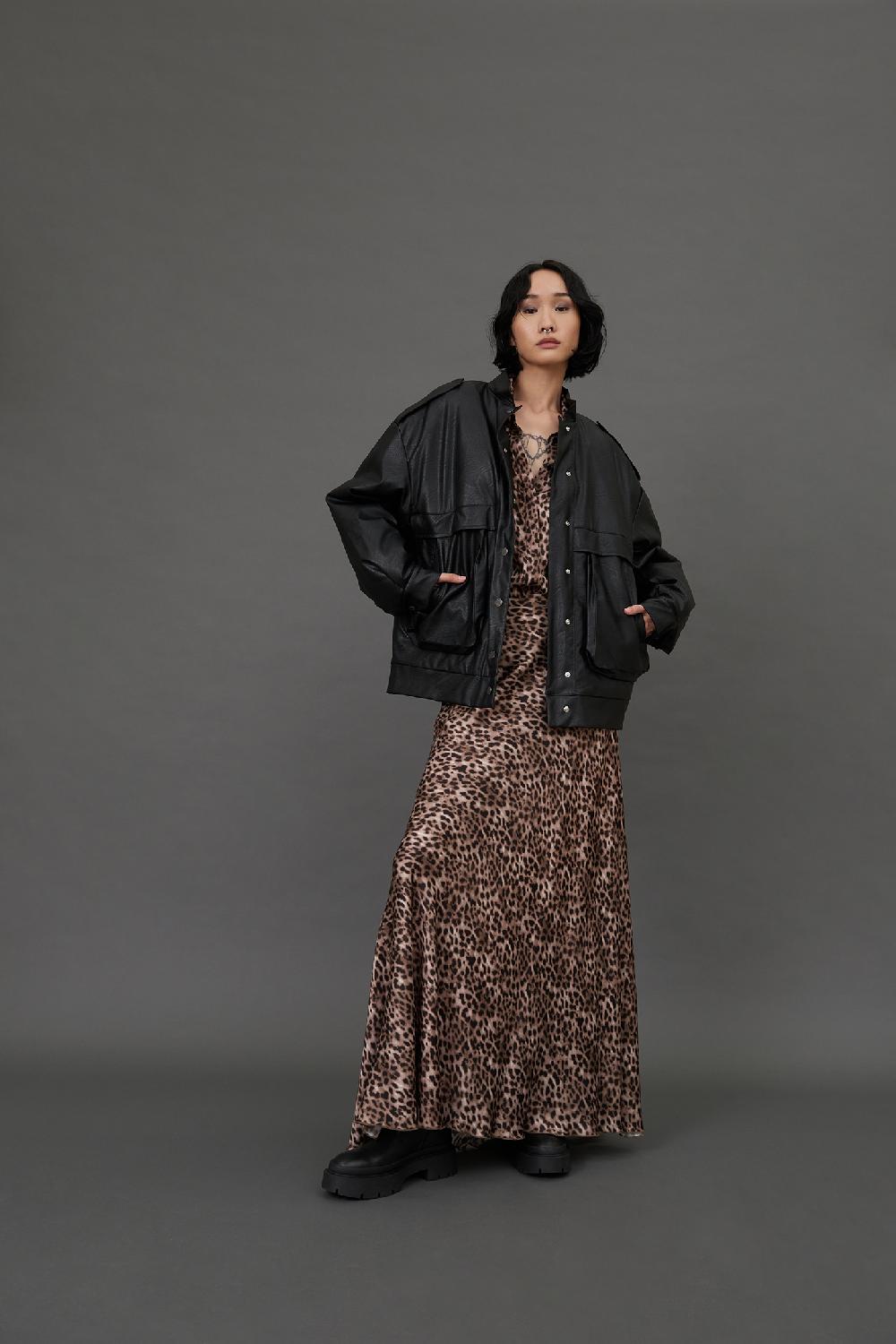 Soallure CAMICIA CON COLLETTO IN RASO FANTASIA LEOPARDATA