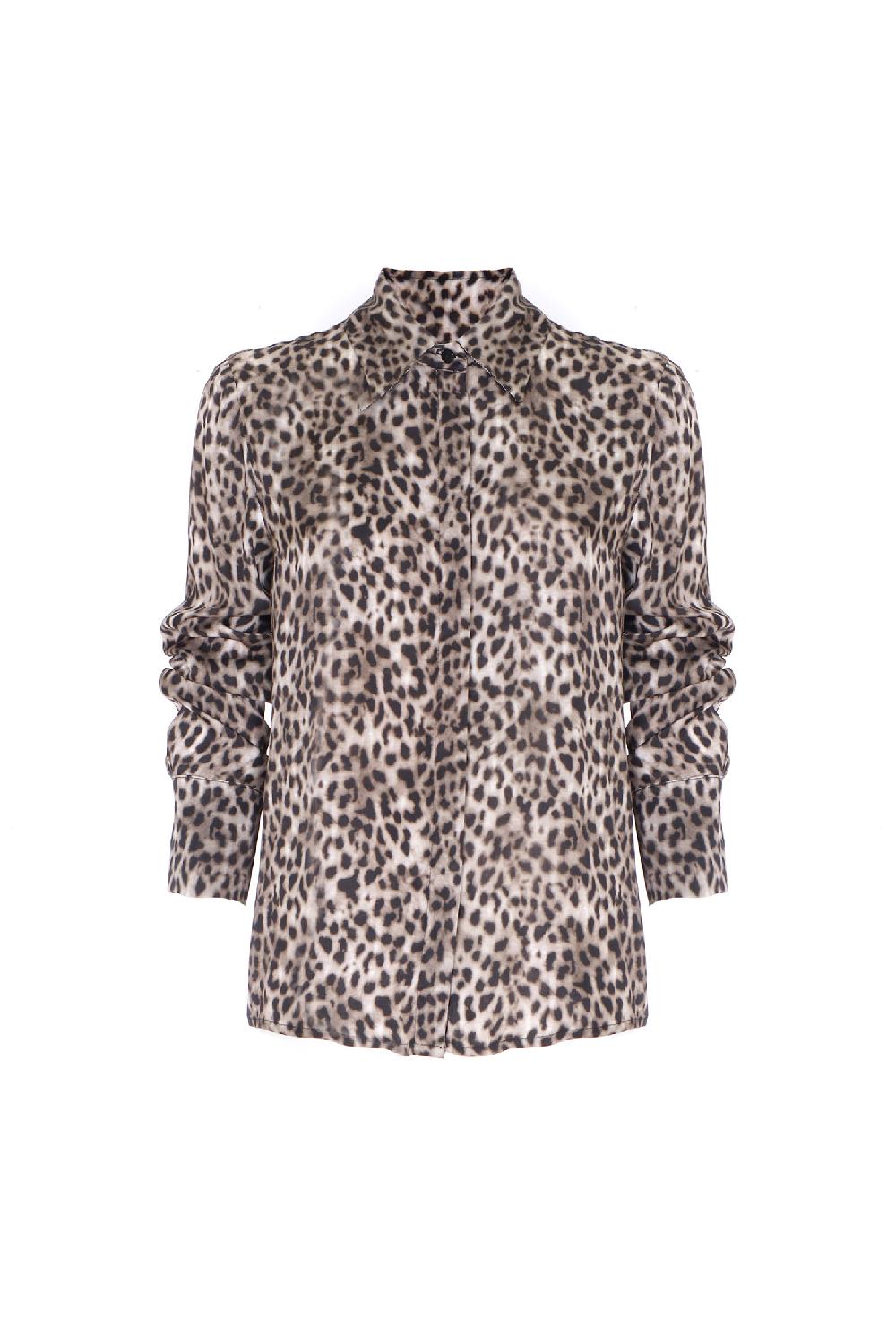 Soallure CAMICIA CON COLLETTO IN RASO FANTASIA LEOPARDATA