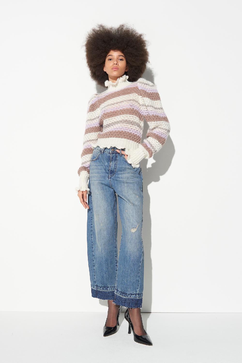 Soallure MAGLIA COLLO ALTO E RIGHE A CONTRASTO IN MOHAIR