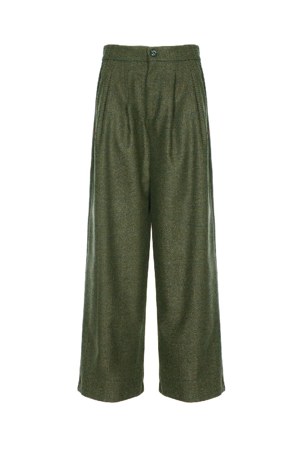 Soallure PANTALONE PALAZZO CON PENCES IN PANNO SPINATO