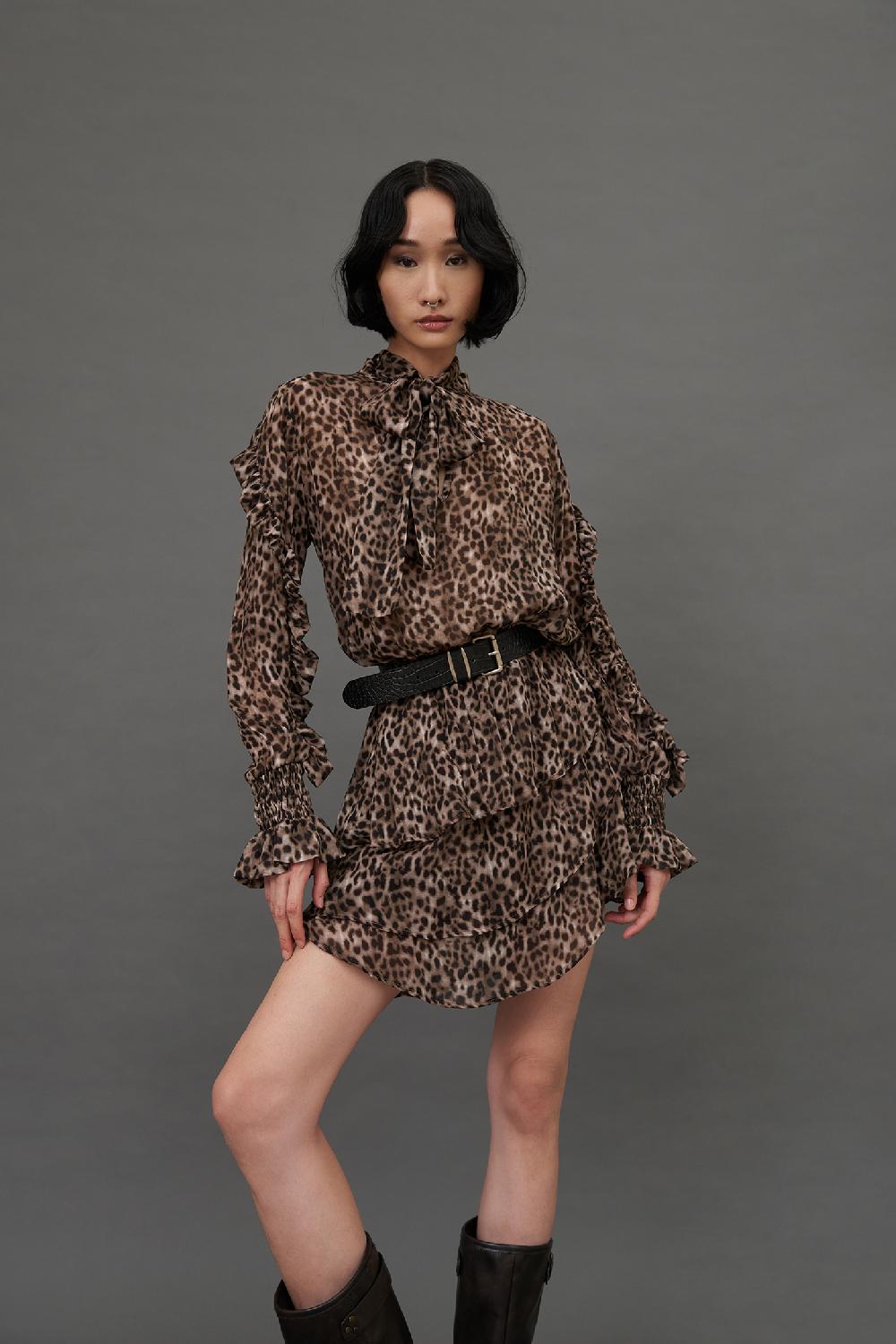 Soallure ABITO CORTO LEOPARDATO CON VOLANT E BALZE