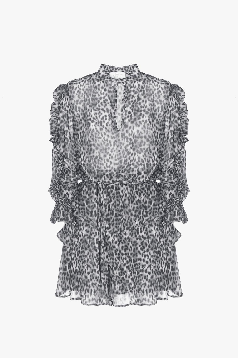 Soallure ABITO CORTO LEOPARDATO CON VOLANT E BALZE