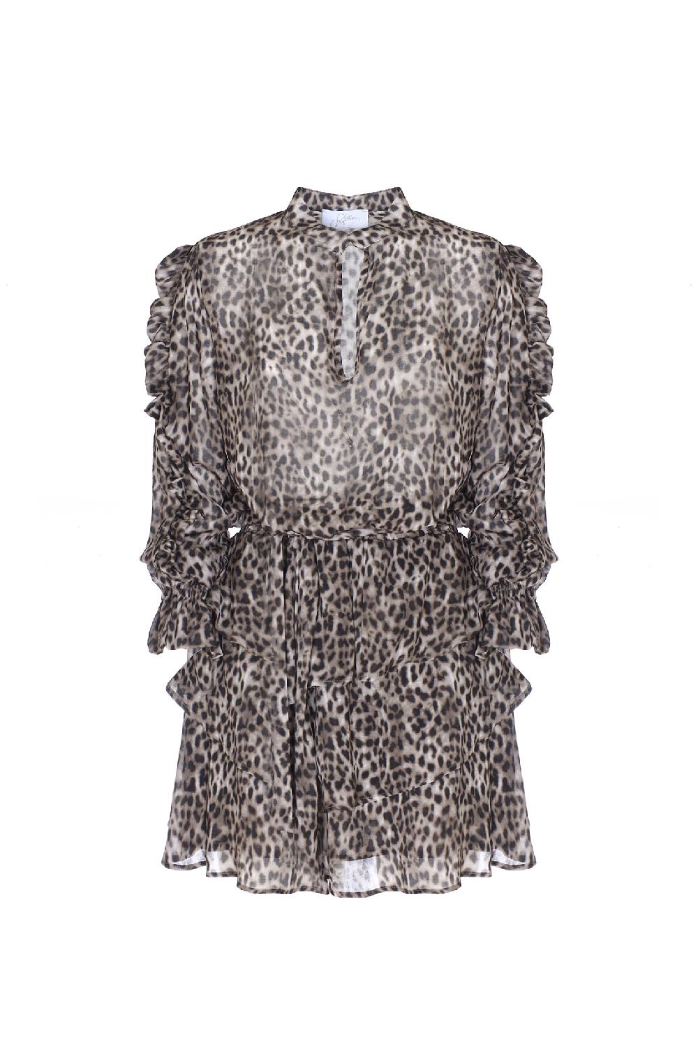 Soallure ABITO CORTO LEOPARDATO CON VOLANT E BALZE