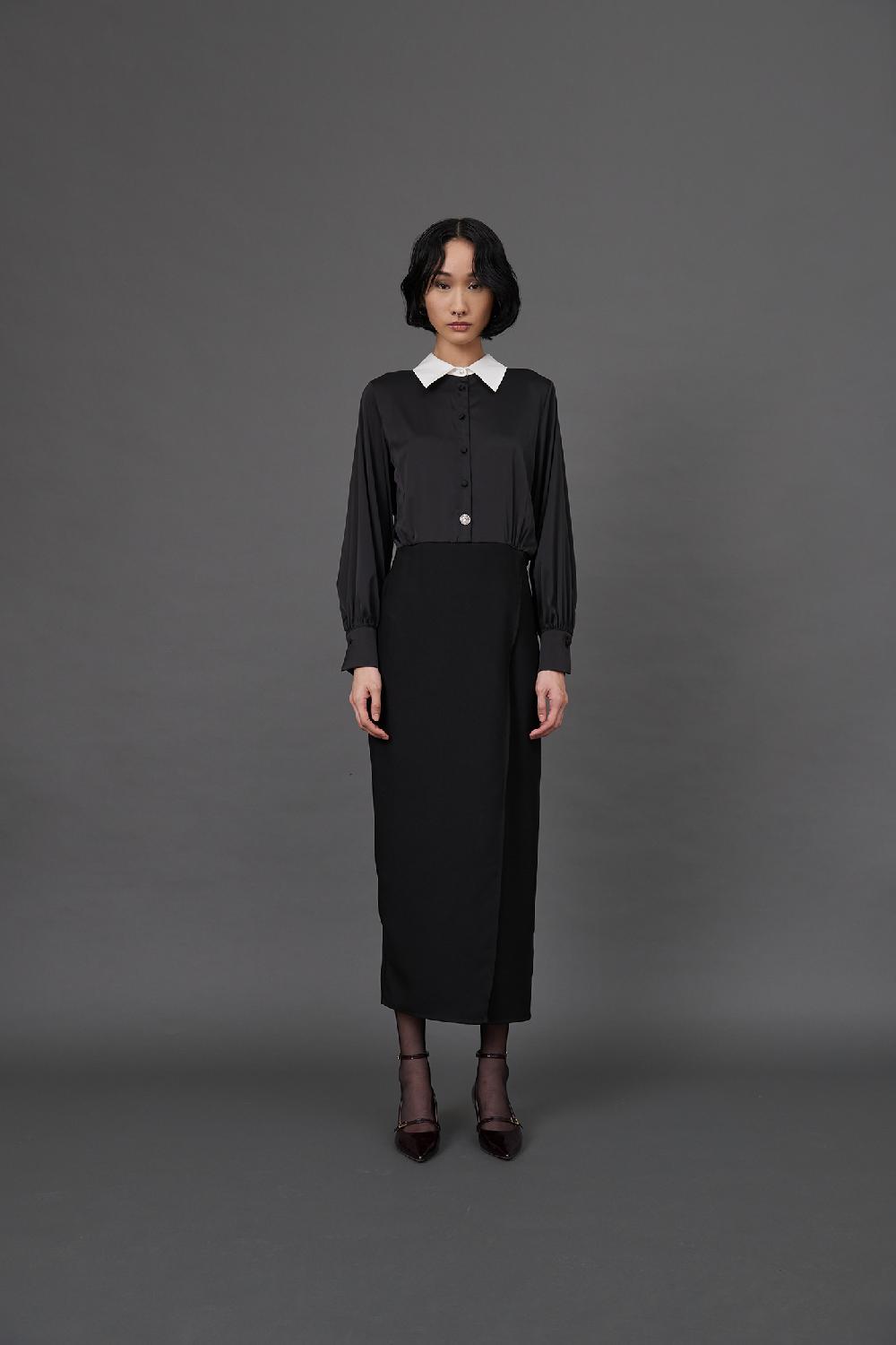 Soallure ABITO LUNGO PUNTO MILANO CON CAMICIA RASO