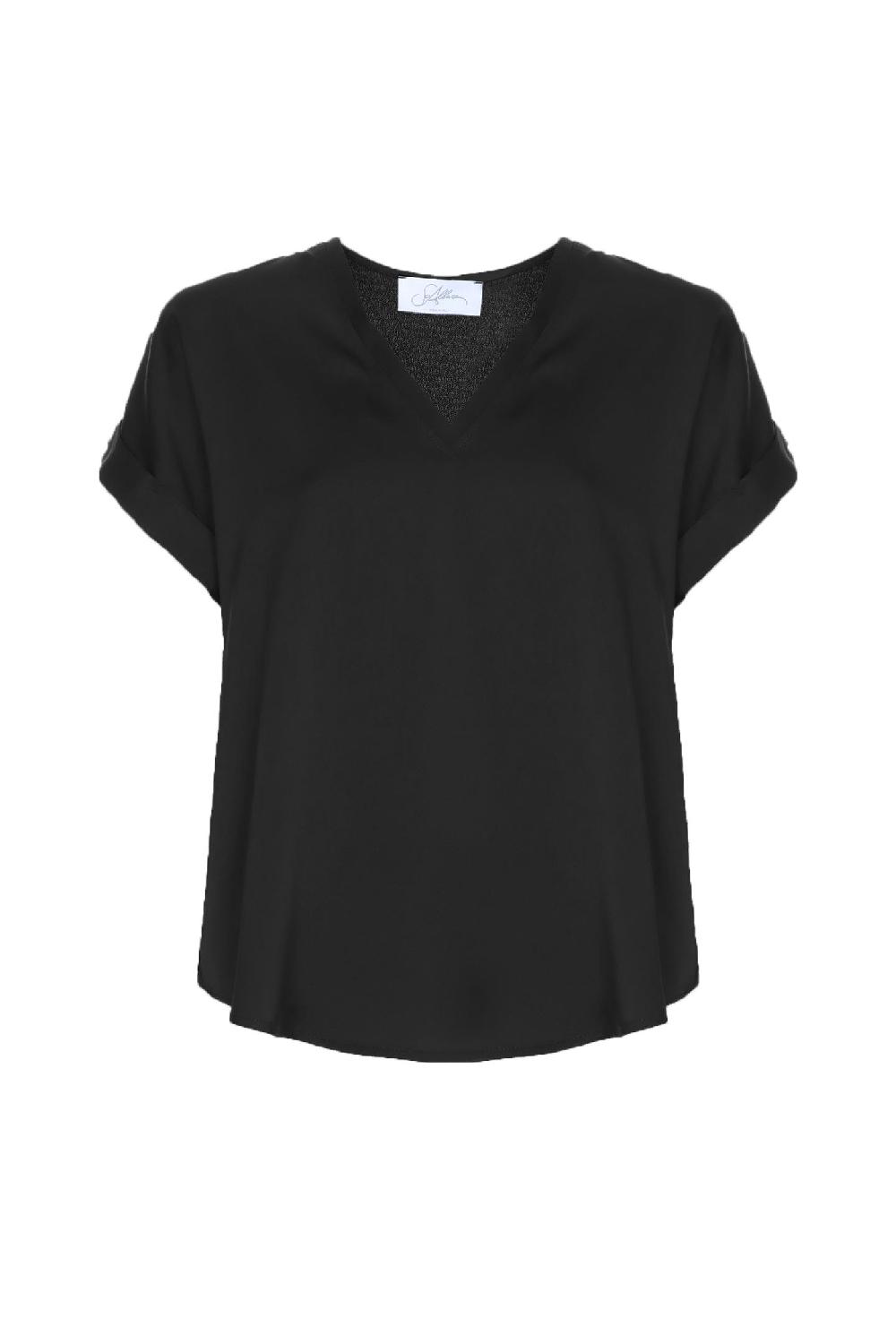 Soallure BLUSA SCOLLO A V MANICA CORTA IN RASO