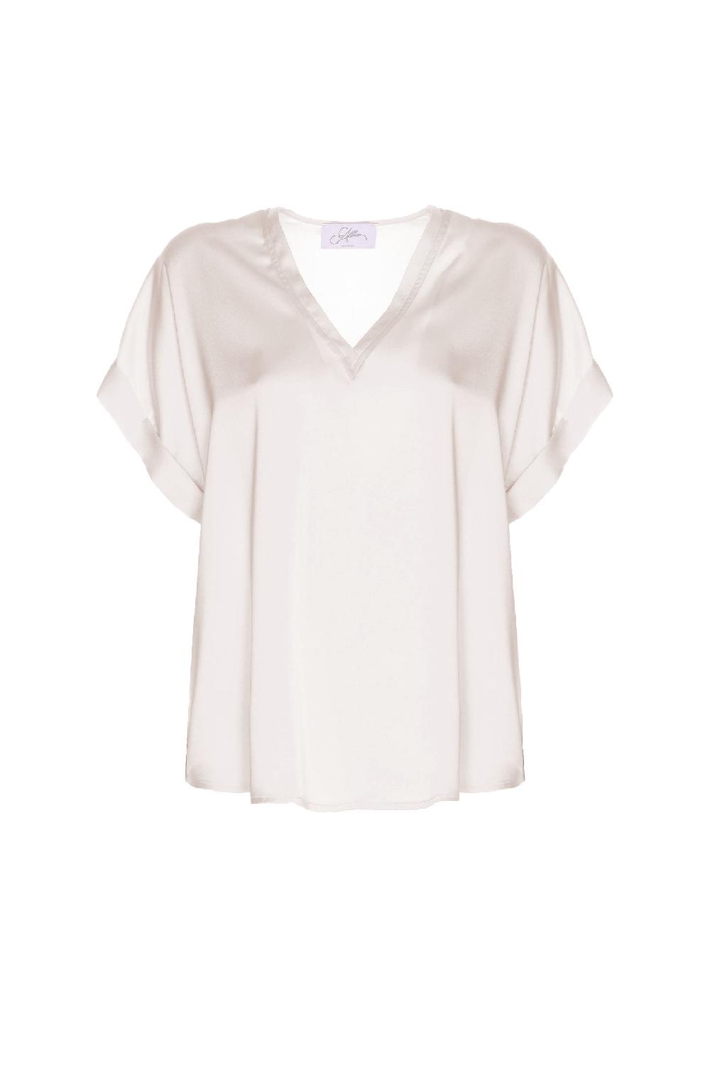Soallure BLUSA SCOLLO A V MANICA CORTA IN RASO
