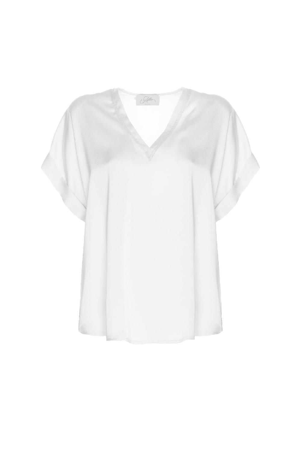 Soallure BLUSA SCOLLO A V MANICA CORTA IN RASO
