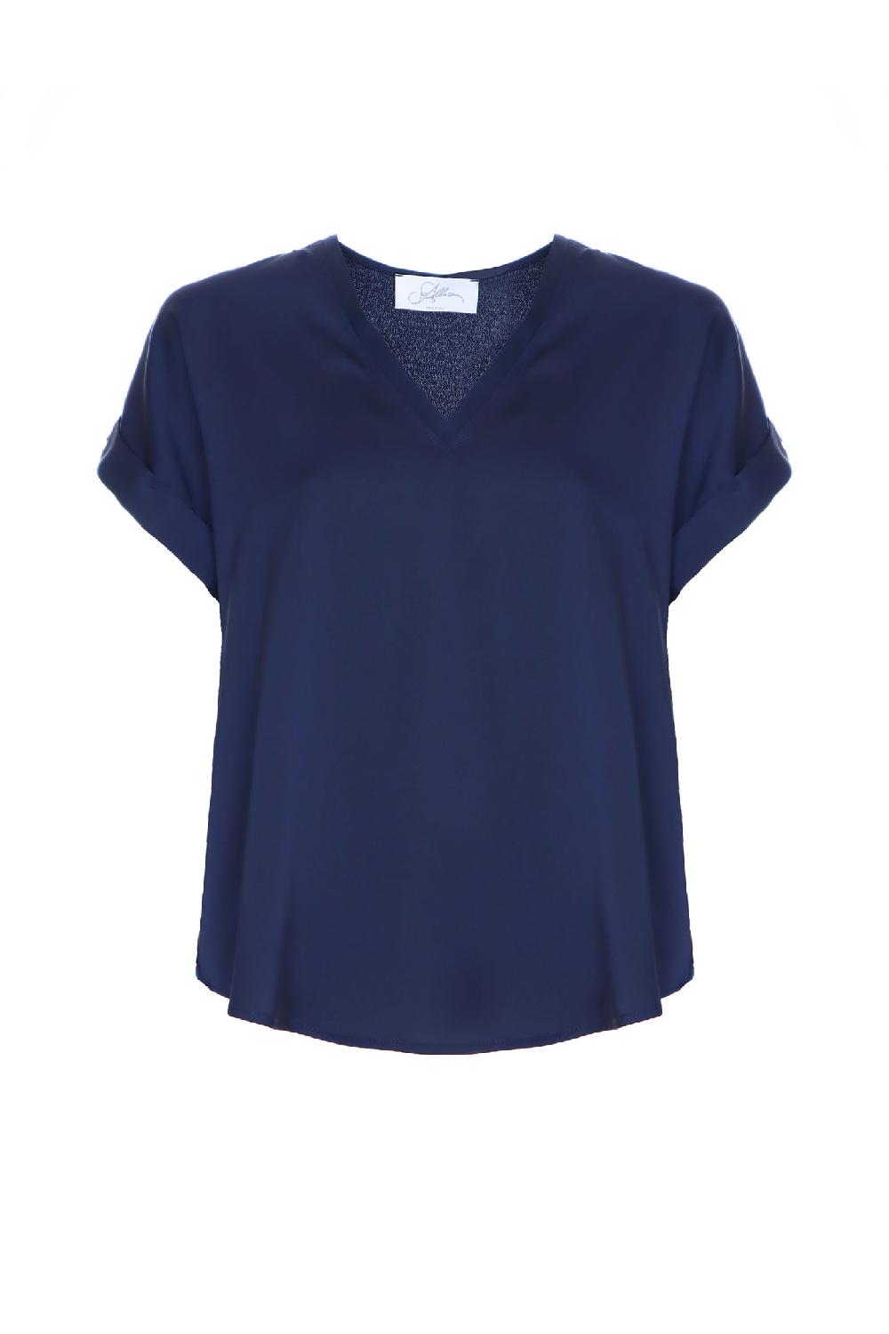 Soallure BLUSA SCOLLO A V MANICA CORTA IN RASO
