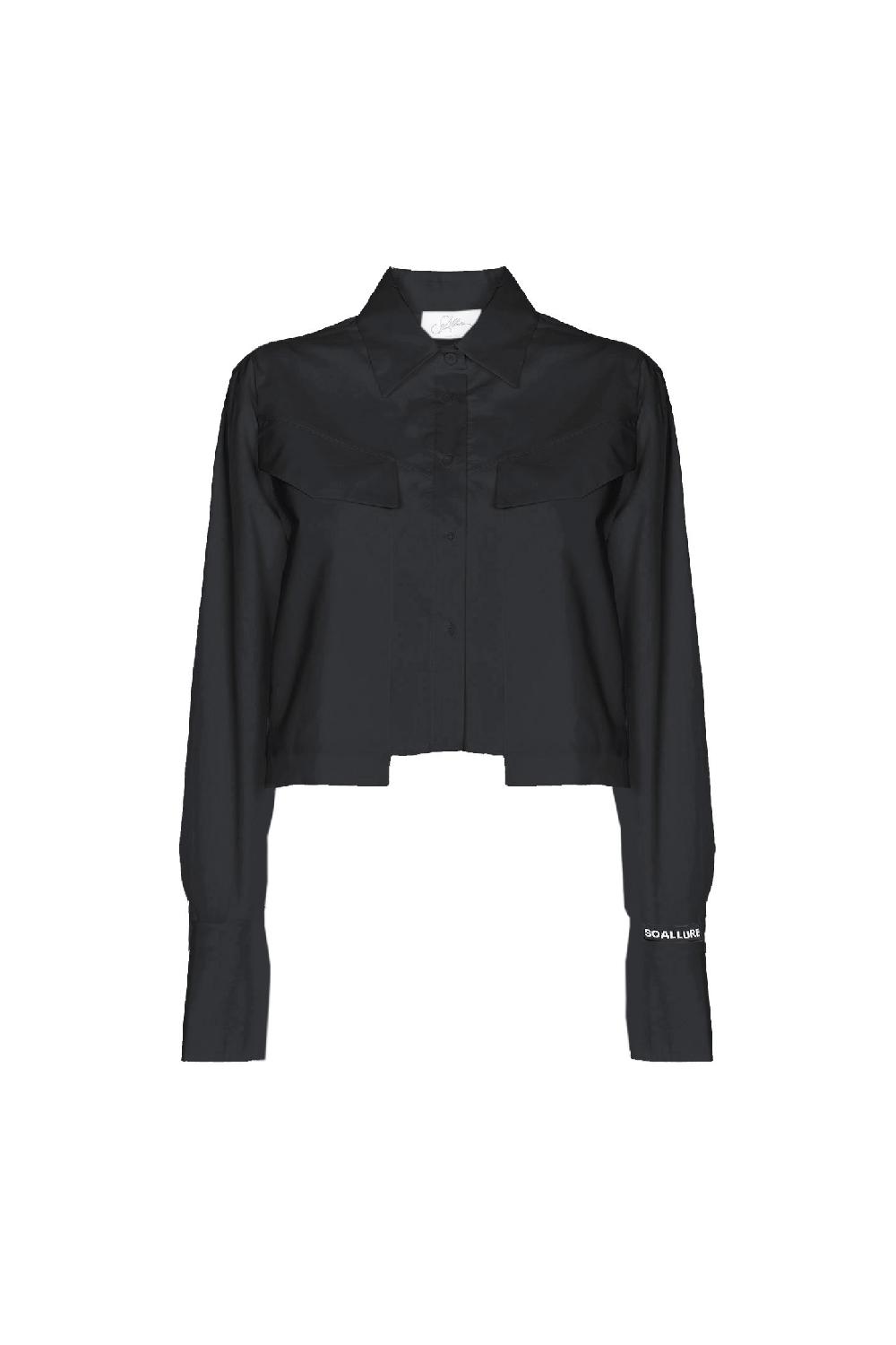Soallure CAMICIA CROPPED IN COTONE CON TASCHE