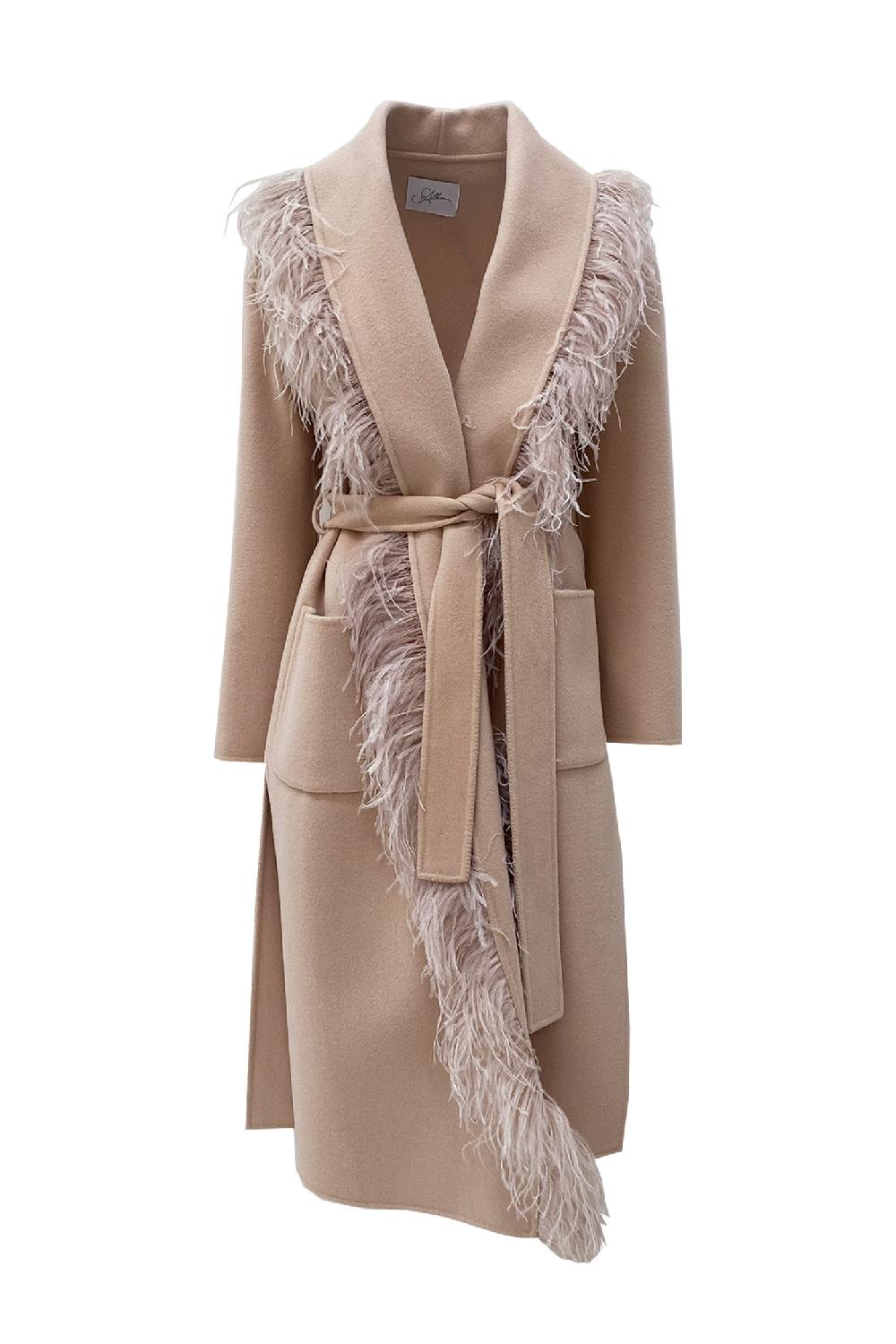 Soallure CAPPOTTO IN PURA LANA CON PIUME