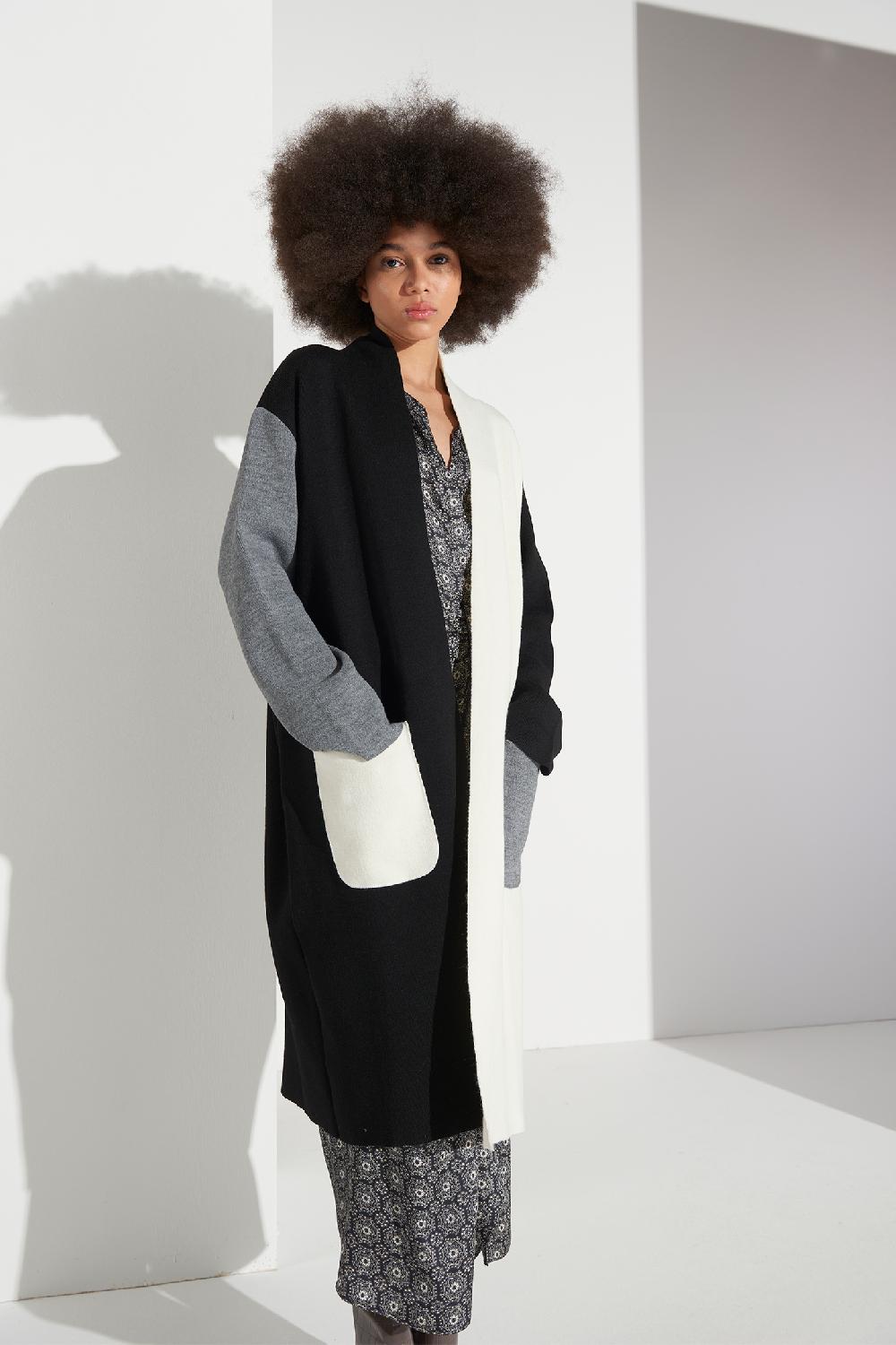 Soallure CARDIGAN BLOCK COLOR LUNGO LANA