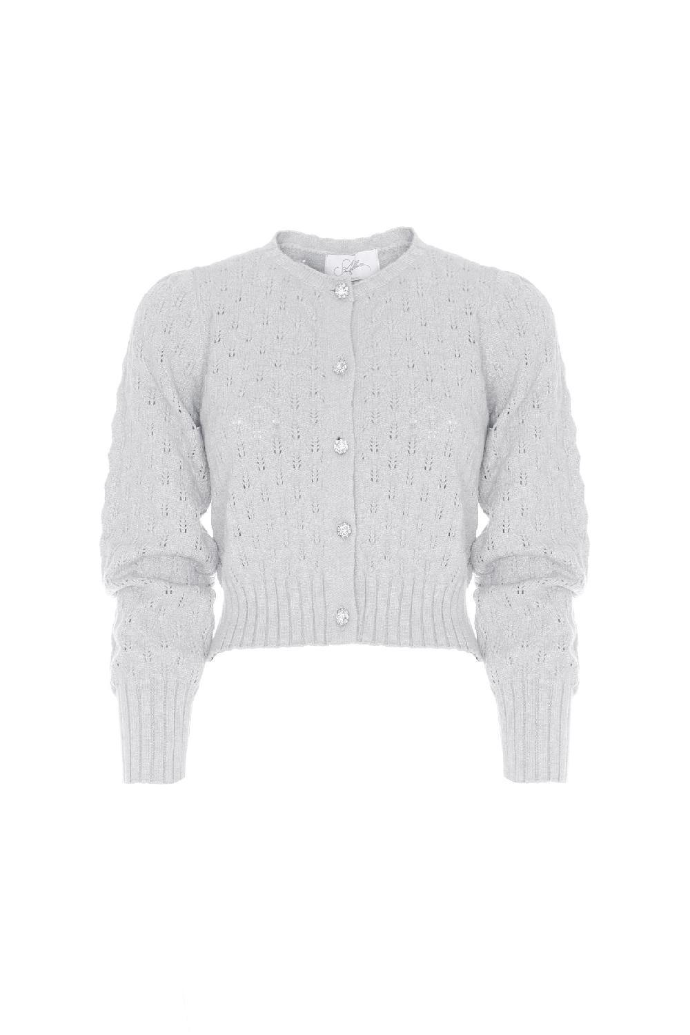 Soallure CROCHETED ROUND NECK CARDIGAN