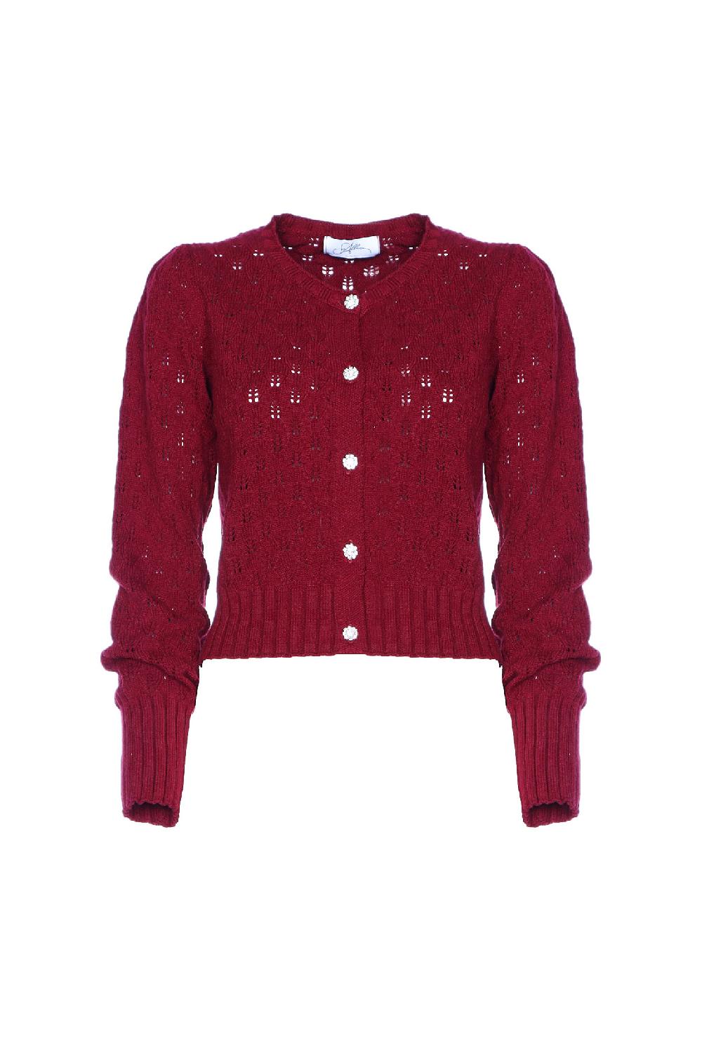 Soallure CROCHETED ROUND NECK CARDIGAN