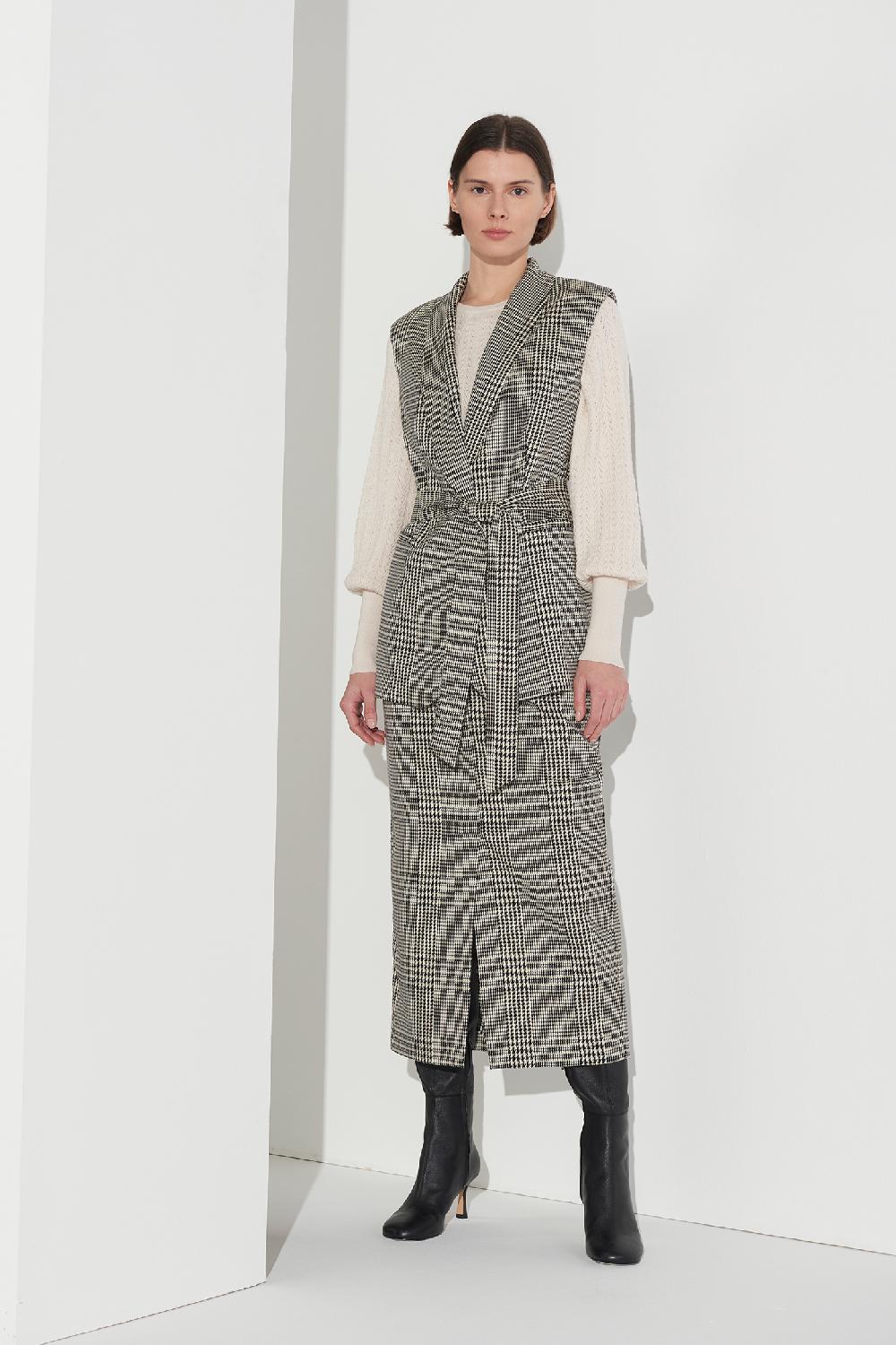 Soallure GILET PRINCIPE DI GALLES CON CINTURA