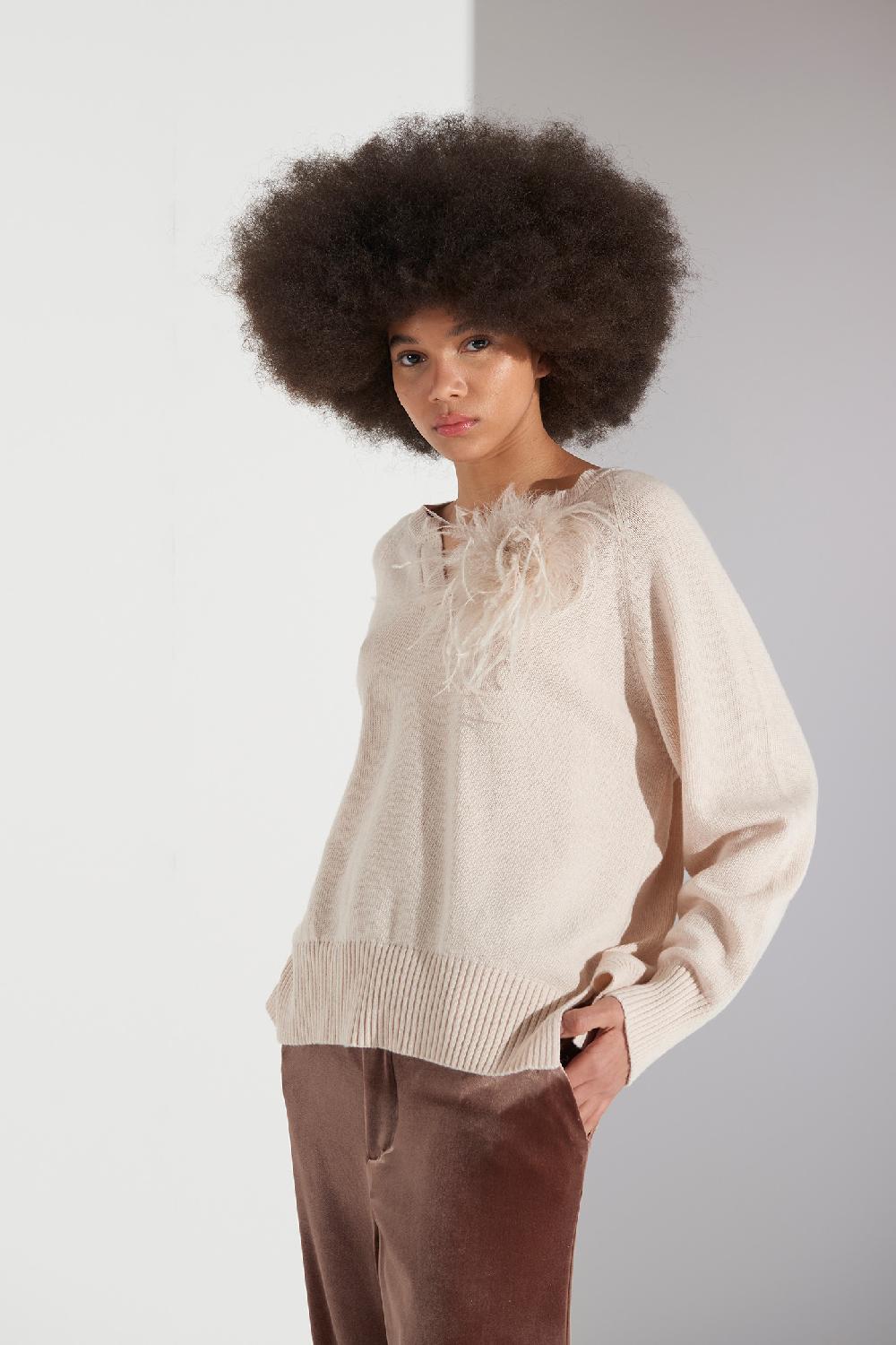 Soallure MAGLIA BOXY COLLO A V IN MISTO CASHMERE