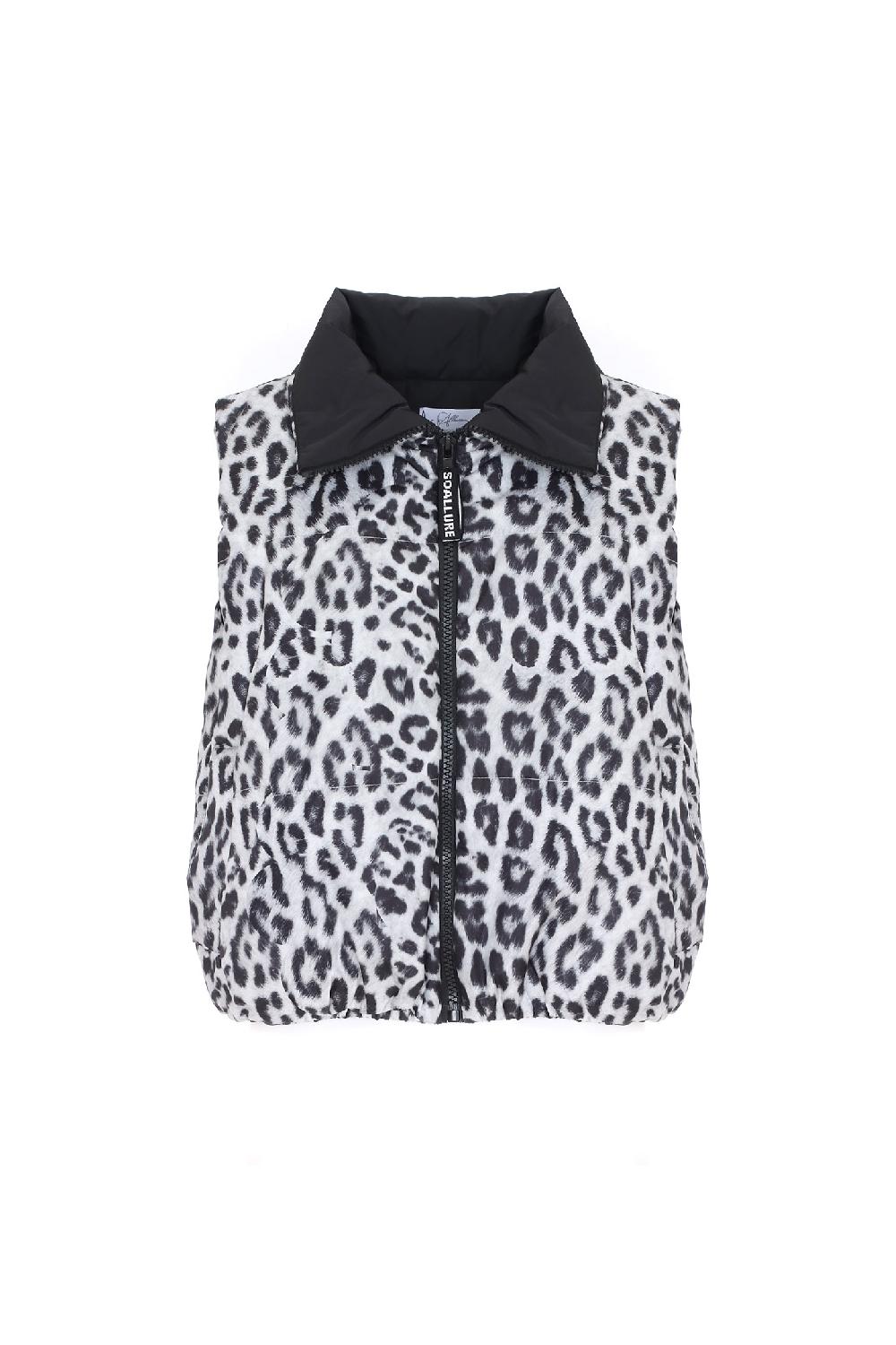 Soallure PIUMINO GILET CON STAMPA LEOPARDATA