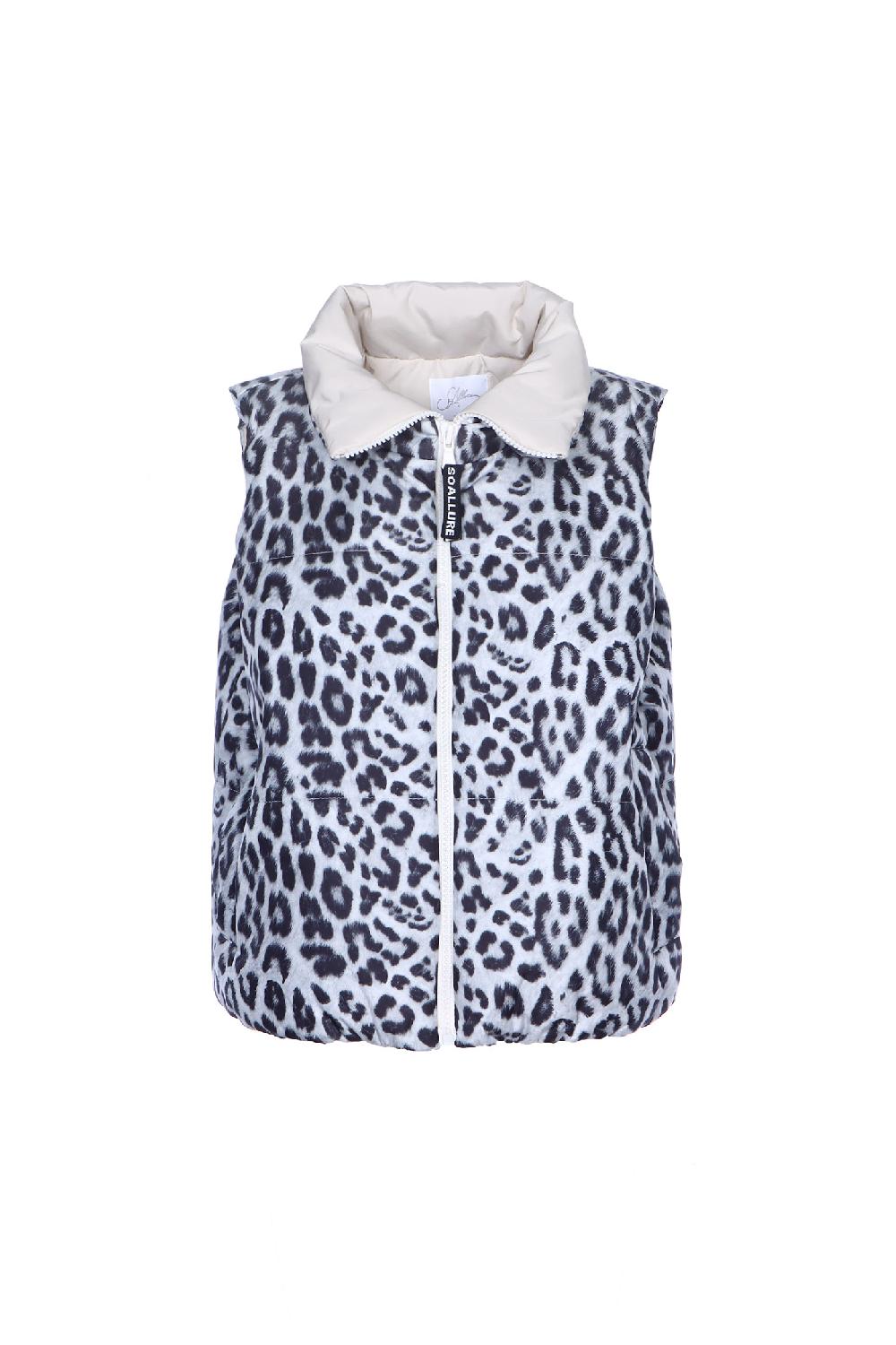 Soallure PIUMINO GILET CON STAMPA LEOPARDATA