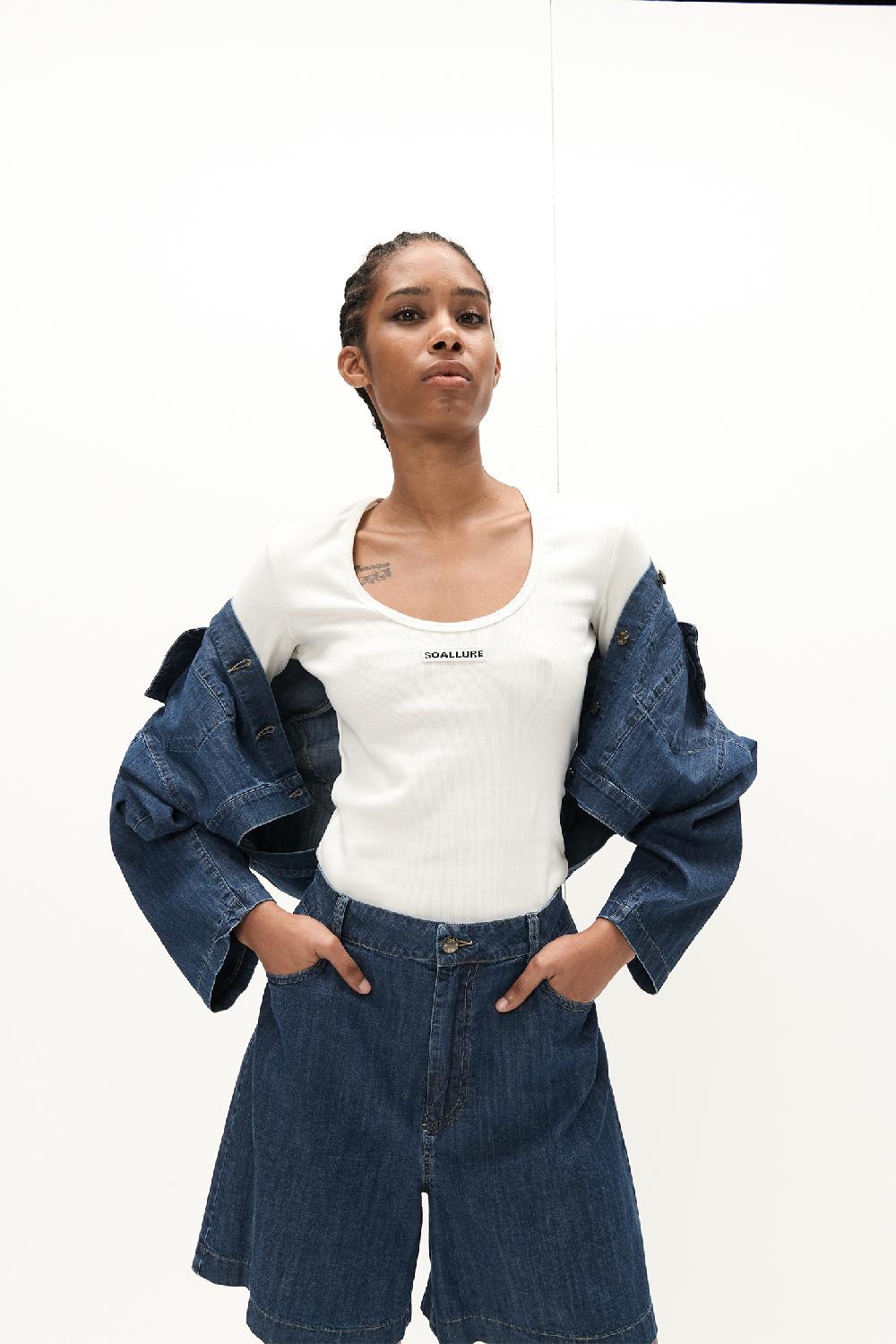 Soallure T-SHIRT BASIC MANICHE LUNGHE A COSTINE IN JERSEY