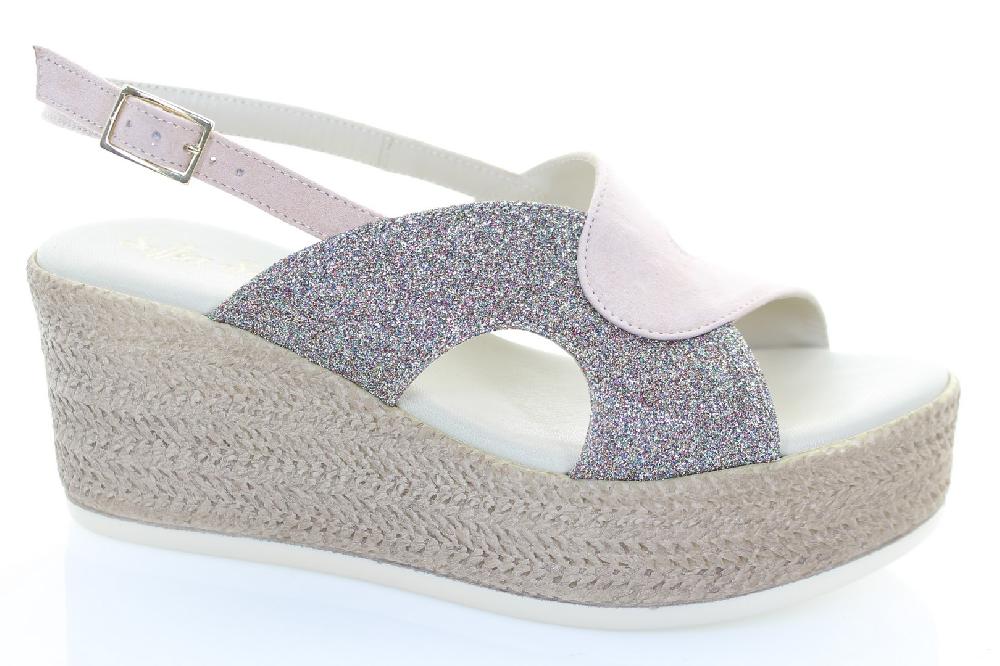 Soffice Sogno Sandalo In Pelle E Tessuto Glitter
