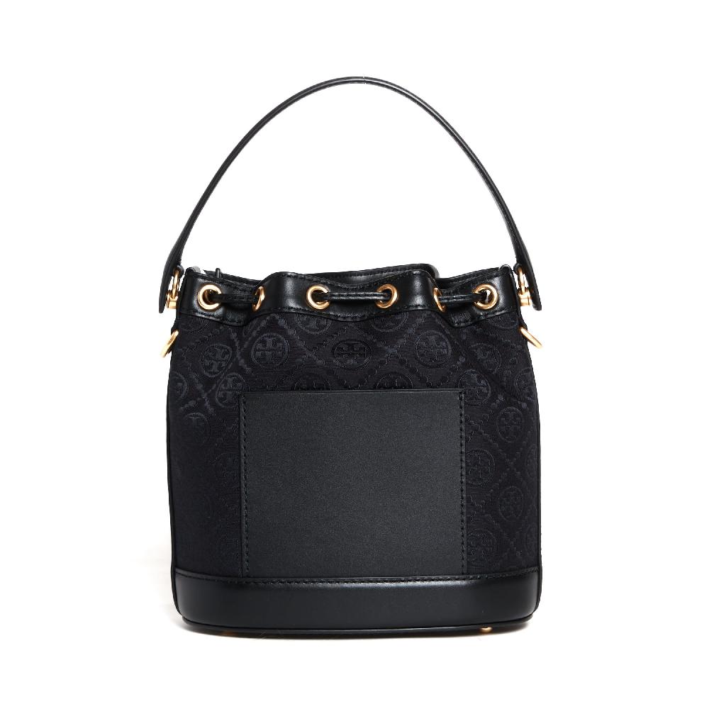 Sorelle Perego Bucket Bag Tessuto Logato E Pelle Nera