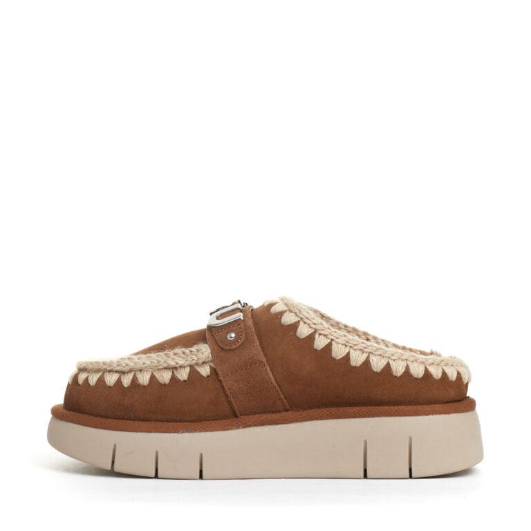 Sorelle Perego Ciabatta Camoscio Cuoio Con Logo Metallo