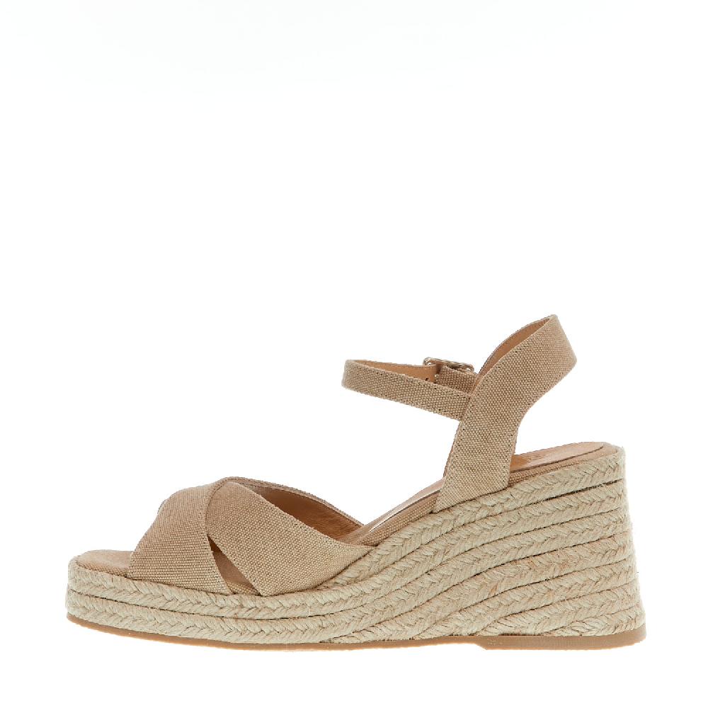 Sorelle Perego Espadrilla Zeppa 80 Mm Incrocio Tessuto Beige